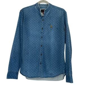 U.S. Polo Assn. Denim Co. chambray polka dot button down embroidered logo Medium